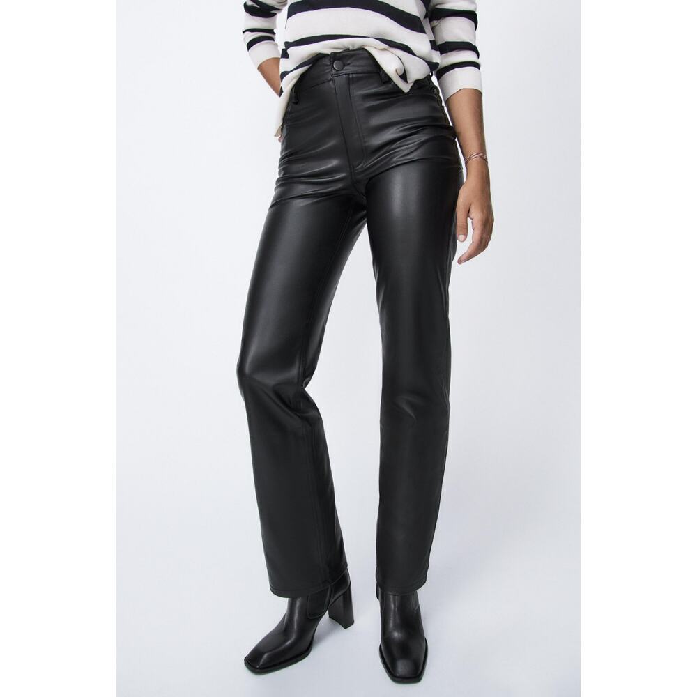 Zara faux leather black wide leg pants sz large WP88